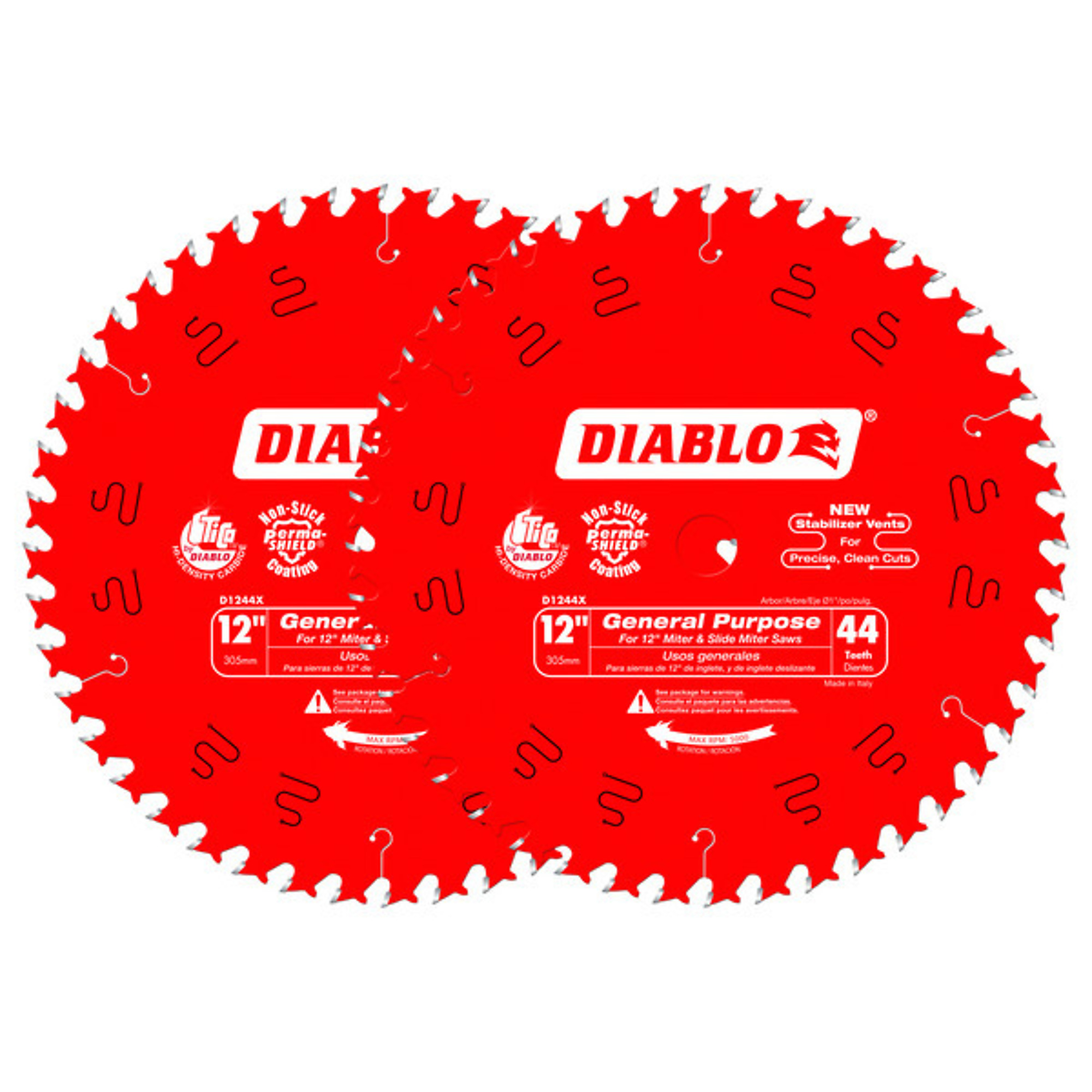 Diablo Tools, 12in. 44 Tooth GP Saw Blade 2-Pack, Blade Diameter 12 in, Included (qty.) 2 Model# D124444VP